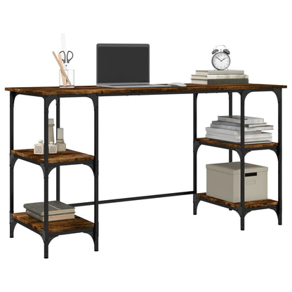 Desk Smoked Oak 140x50x75 cm Metal and Engineered Wood